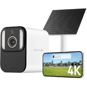 Anona Aurora 4K Security Camera Outdoor Battery Wireless with Solar Powered, AOV, Color Night Vision & 136° FOV, Multi-Object Detection, No Hub Needed, Two-Way Audio, IP67
