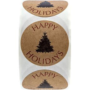 Happy Holidays Tree Stickers 1 inch Round Tag Label Christmas Sealing Sticker for Bakery Candy Biscuits Treats Gift Box, 500 Pcs in Total