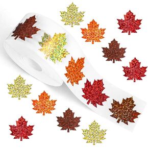 1000 Pcs Fall Leaves Stickers Thanksgiving 4 Colors Holographic Maple Leaf Stickers Seal Self-Adhesive Paper Decals for Autumn Goodie Bags Envelopes Journal Decor Party Supplies