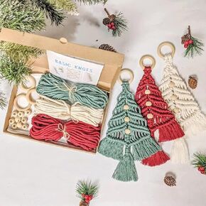 Aphmeir Christmas Tree DIY Macrame Kit, 3-Pack Christmas Macrame Woven Tree DIY Kits for Beginners Christmas Tree Hanging Ornaments Holiday Wall Hanging Decor