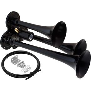 Vixen Horns Train Horn for Truck/Car. 3 Air Horn Black Trumpets. Super Loud dB. Fits 12v Vehicles Like Semi/Pickup/Jeep/RV/SUV VXH3114LB