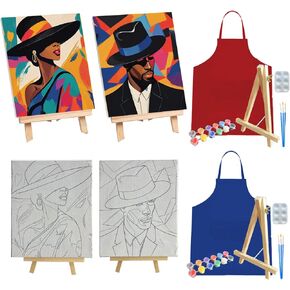 AMIZEY 2 Pcs Sip and Paint Kit for Adults – Date Night Painting Set with Pre-Drawn Canvases, Paints, Brushes, and Easels – Perfect for Couples and Creative Painting Parties（8x10 (Chic Couple)