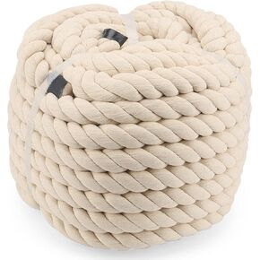 LEXININ 65 Feet x 1 Inch Macrame Cotton Rope, 25mm Beige Natural Macrame Cord, Soft Twisted Cotton Rope for Crafts, Sports Tug of War, Wall Hangings, Plant Hangers, Knotting