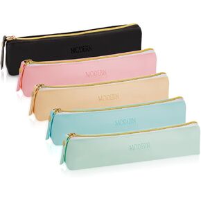 TIE-DailyNec 5 PCS Leather Pencil Case Pen Pouch Slim Cute Stationery Storage Bag with Zipper, Pen Bag Portable Makeup Bag for Pen Pencils Markers Cosmetic