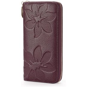 GOIACII Womens Wallet RFID Blocking Leather Card Holder Large Capacity Zip Around Ladies Purse Travel Wristlet Clutch