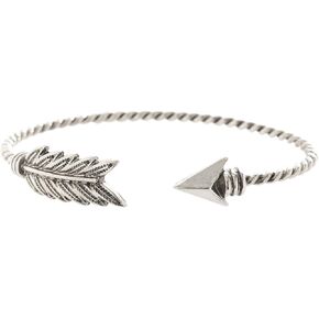 Artisan Owl Arrow Cuff Feather Bracelet - Silver Tone