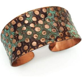 Anju Jewelry Embossed Copper and Teal Rivets Patina Bracelet Cuff