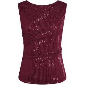 GRACE KARIN Womens Tank Tops Crew Neck Sleeveless Sequin Top Backless Sparkle Shimmer Party Glitter Shirts