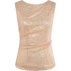 GRACE KARIN Womens Tank Tops Crew Neck Sleeveless Sequin Top Backless Sparkle Shimmer Party Glitter Shirts