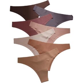 OYOANGLE Women's 7 Packs Seamless Thongs High Cut Mid Rise Comfy Breathable Underwear Panties