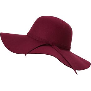 Yatemiole Women's Foldable Wide Brim Wool Ribbon Band Floppy Hat