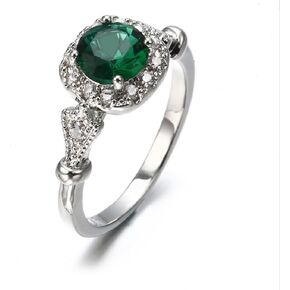Natural Emerald Ring Round Cut 925 Sterling Silver Promise Round Halo Ring made with Infinite Elements Zirconia Emerald Cut Created Green Emerald 925 Sterling Silver Engagement Ring (9#)