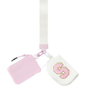 Wristlet Wallets for Women Key Chain Dual Pouch Purse Small Mini Coin Zip Around Bag Keychain Strap Card Holder Clippable Portable Detachable Black+Black-L