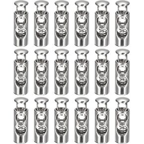 uxcell 18pcs Metal Cord Locks, 4mm Double Hole Spring Stopper Fastener Slider Toggles End for Drawstrings Bags Backpacks Clothing Lanyards, White Nickel