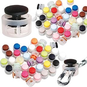 100 PACK Plastic Cord Locks, Cord Locks for Drawstrings, Double Hole Lanyard String Cord Clips, Adjustable Round Cord Stops for Paracord, Backpacks