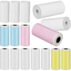 16 Rolls Mini Printer Paper: Including 5 Thermal Sticker Paper Rolls 6 Colored and 5 White Plain Paper Rolls for Mini Pocket Printer Recipe Mini Portable Printer Paper