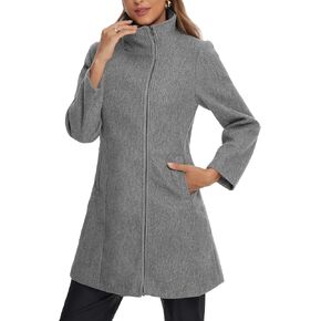 Allegra K Women's Zipper Coats Stand Collar Long Sleeve Winter Overcoat with Pockets