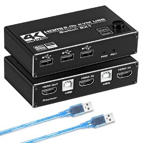 HDMI KVM Switch, HDTeka 8K USB Switch 2x1 HDMI2.1 Ports + 4X USB3.0 KVM Ports, Share 2 Computers one Monitor Switch,Supports 8K 60Hz,4K 120Hz,YUV 4:4:4, HDCP 2.3, HDR 10, Hotkey, Darkish