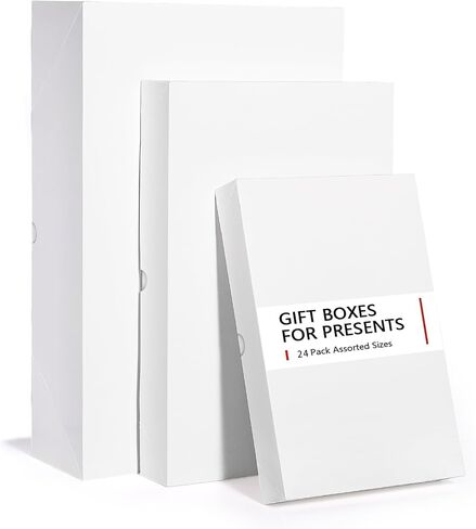 YANGTE White Gift Boxes with Lids for Presents, Shirt Boxes for Wrapping Gifts, Assorted Sizes Clothing Gift Boxes for Christmas, Birthday and Holiday (4 Boxes 17", 4 Boxes 14", 4 Boxes 11") in Kuwait