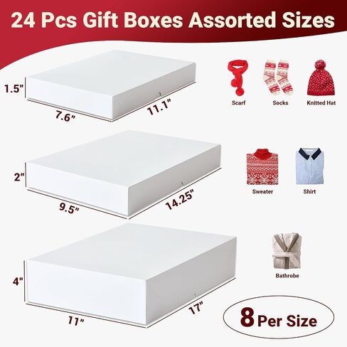 YANGTE White Gift Boxes with Lids for Presents, Shirt Boxes for Wrapping Gifts, Assorted Sizes Clothing Gift Boxes for Christmas, Birthday and Holiday (4 Boxes 17", 4 Boxes 14", 4 Boxes 11") in Kuwait