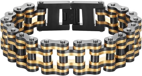 heavy-duty and sturdy men's motorcycle chain, bicycle chain, stainless steel men's bracelet, vacuum plated 14K gold electroplated black in the furnace in Saudi Arabia