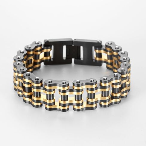 heavy-duty and sturdy men's motorcycle chain, bicycle chain, stainless steel men's bracelet, vacuum plated 14K gold electroplated black in the furnace in Saudi Arabia