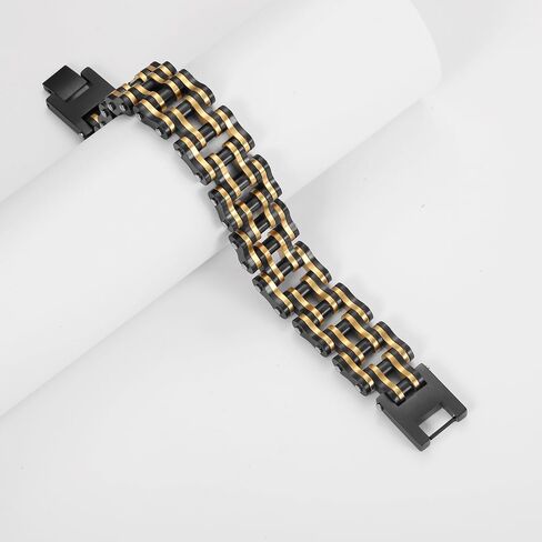 heavy-duty and sturdy men's motorcycle chain, bicycle chain, stainless steel men's bracelet, vacuum plated 14K gold electroplated black in the furnace in Saudi Arabia