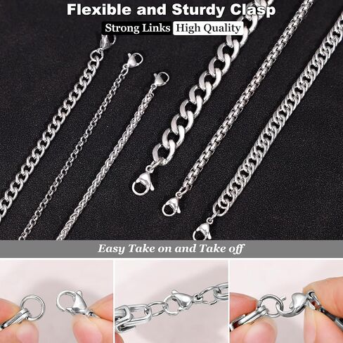12PCS Stainless Steel Cuban Link Chain Bracelets for Men Women Gold Figaro Rope Chain Men's Curb Chain Bracelets Set Box Square Rolo Twisted Wrist Bracelets 7.5/8.3/9inch in Kuwait