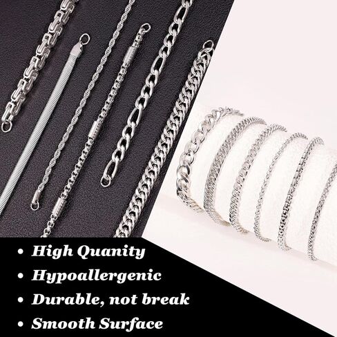 12PCS Stainless Steel Cuban Link Chain Bracelets for Men Women Gold Figaro Rope Chain Men's Curb Chain Bracelets Set Box Square Rolo Twisted Wrist Bracelets 7.5/8.3/9inch in Kuwait