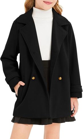 Haloumoning Girls Peacoat Winter Dress Coat Double Breasted Kids Notch Lapel Fall Outerwear Jackets with Pockets 3-10 Years in Saudi Arabia