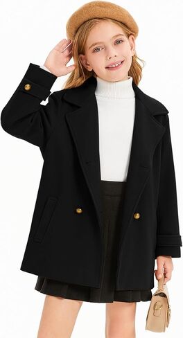 Haloumoning Girls Peacoat Winter Dress Coat Double Breasted Kids Notch Lapel Fall Outerwear Jackets with Pockets 3-10 Years in Saudi Arabia