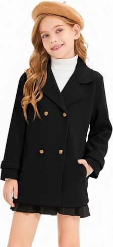 Haloumoning Girls Peacoat Winter Dress Coat Double Breasted Kids Notch Lapel Fall Outerwear Jackets with Pockets 3-10 Years in Saudi Arabia
