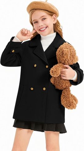 Haloumoning Girls Peacoat Winter Dress Coat Double Breasted Kids Notch Lapel Fall Outerwear Jackets with Pockets 3-10 Years in Saudi Arabia