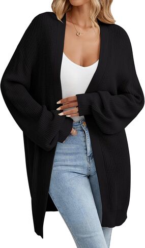Women's Open Front Cardigan Sweater Causal Loose Long Sleeve V Neck Solid Soft Knit Outwear in Kuwait