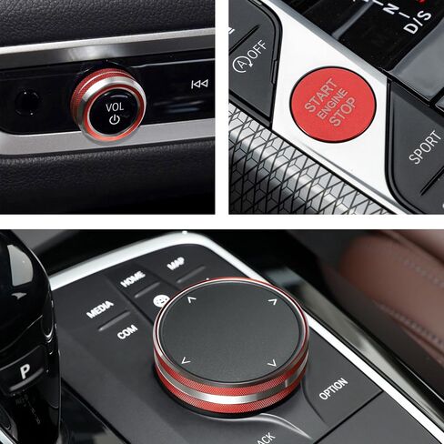 غطاء حلقة زر إيقاف تشغيل المحرك 3 قطع من TOMALL متوافق مع BMW 3 Series X3 X5 سيارة ألومنيوم داخلي وحدة تحكم مركزية متعددة الوسائط للتحكم في مستوى الصوت وإكسسوارات الديكور (أحمر) in Saudi Arabia