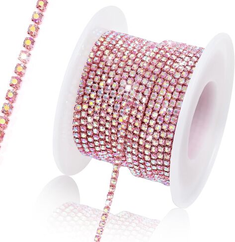 10 Yards 2 MM Rhinestone Chain Trim Crystal Rhinestone Close Chain Trim Rhinestone Chain, for Sewing Crafts, DIY Decoration, Jewelry, Clothing, Shoes (Dark Pink AB) in Saudi Arabia