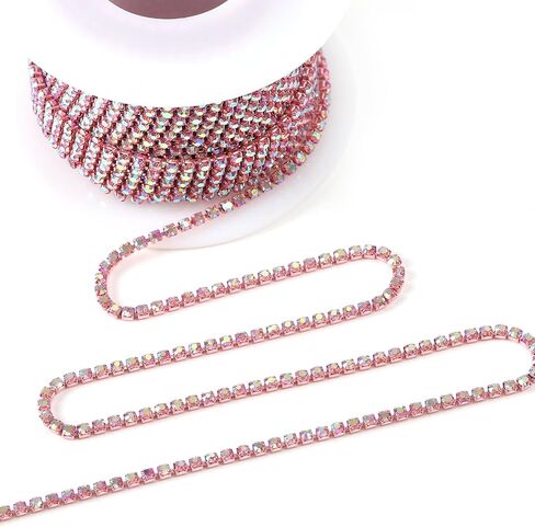 10 Yards 2 MM Rhinestone Chain Trim Crystal Rhinestone Close Chain Trim Rhinestone Chain, for Sewing Crafts, DIY Decoration, Jewelry, Clothing, Shoes (Dark Pink AB) in Saudi Arabia