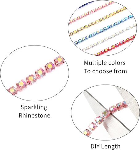 10 Yards 2 MM Rhinestone Chain Trim Crystal Rhinestone Close Chain Trim Rhinestone Chain, for Sewing Crafts, DIY Decoration, Jewelry, Clothing, Shoes (Dark Pink AB) in Saudi Arabia