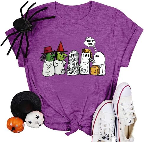 Halloween Shirt for Women I Got A Rock Trick or Treat T-Shirt Short Sleeve Boo Ghost Tee Tops in Saudi Arabia