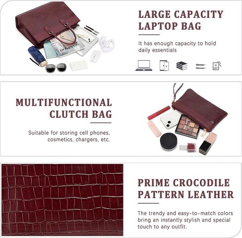 BOLOSTA Laptop Bag for Women 15.6 inch Work Tote Bags for Women Large Waterproof Leather Computer Bag with Clutch Purse in Saudi Arabia