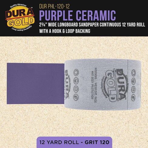 Dura-Gold Premium 400 Grit Purple Film Ceramic Longboard Sandpaper, 2-3/4" Wide Continuous 12 Yard Roll - Hook & Loop Backing for Auto & Woodworking Air File Long Board Sanders, Hand Sanding Blocks in Saudi Arabia