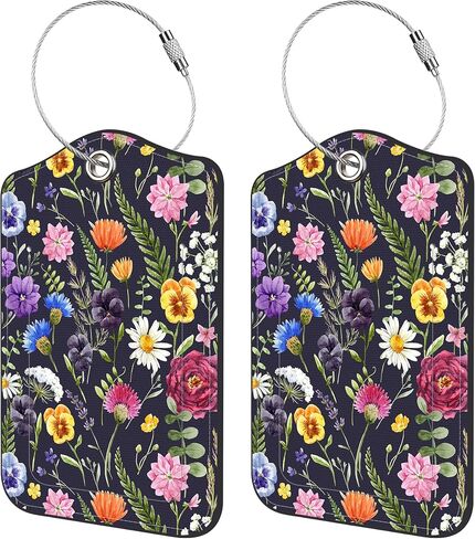 2 Pack Luggage Tags for Suitcases Watercolor Floral Leather Luggage Tag, Identifiers with Privacy Name ID Label and Metal Loop for Men Women Travel Bag Suitcase in Saudi Arabia