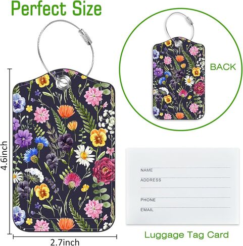 2 Pack Luggage Tags for Suitcases Watercolor Floral Leather Luggage Tag, Identifiers with Privacy Name ID Label and Metal Loop for Men Women Travel Bag Suitcase in Saudi Arabia