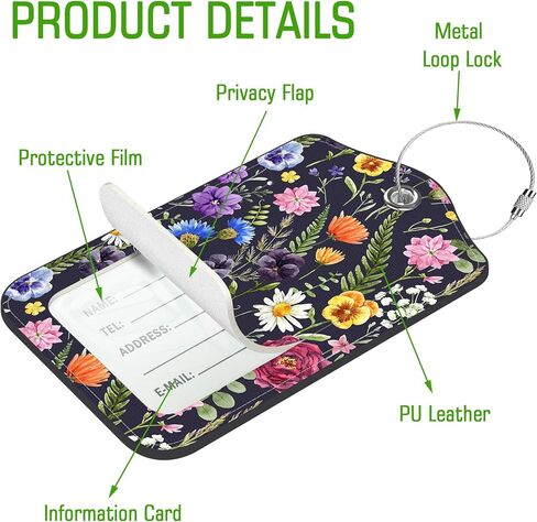 2 Pack Luggage Tags for Suitcases Watercolor Floral Leather Luggage Tag, Identifiers with Privacy Name ID Label and Metal Loop for Men Women Travel Bag Suitcase in Saudi Arabia