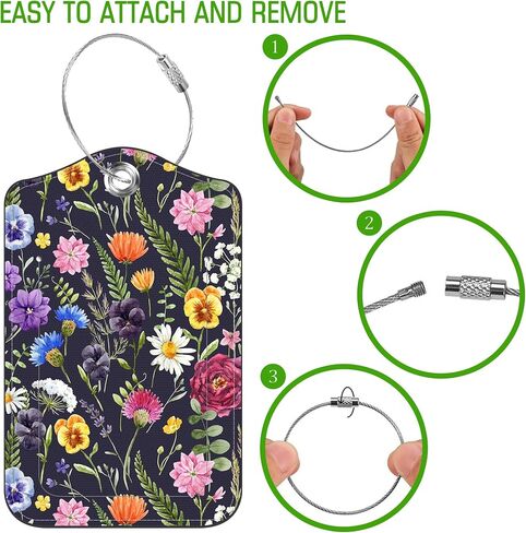 2 Pack Luggage Tags for Suitcases Watercolor Floral Leather Luggage Tag, Identifiers with Privacy Name ID Label and Metal Loop for Men Women Travel Bag Suitcase in Saudi Arabia