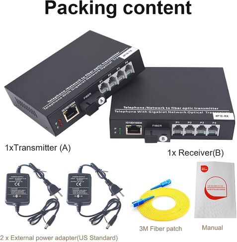 2 POTS Landline Telephone and Ethernet Over Fiber Optic Extenders A Pair -ST Single Mode Single Fiber up to 20Km and Multimode up 500m Support Called id Ring and Fax in Saudi Arabia