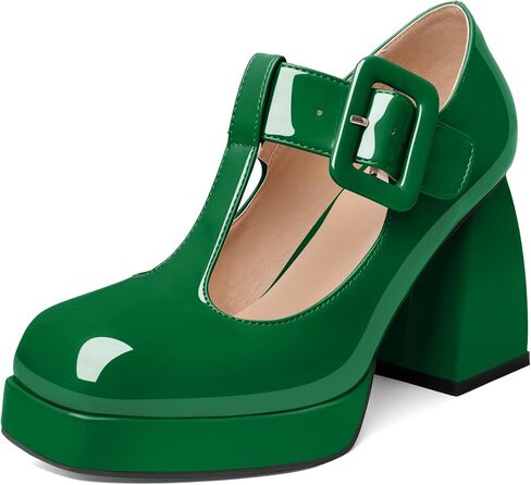 YODEKS Women's High Heels Square Toe Mary Jane Pumps Chunky Heel Platform Dress Shoes in Kuwait