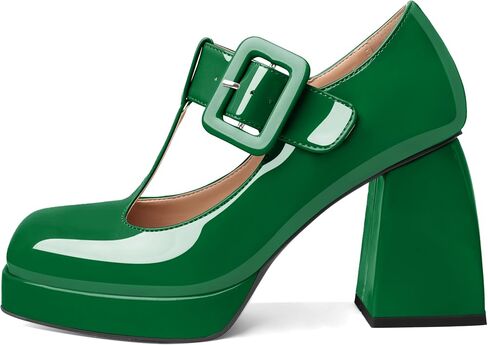 YODEKS Women's High Heels Square Toe Mary Jane Pumps Chunky Heel Platform Dress Shoes in Kuwait