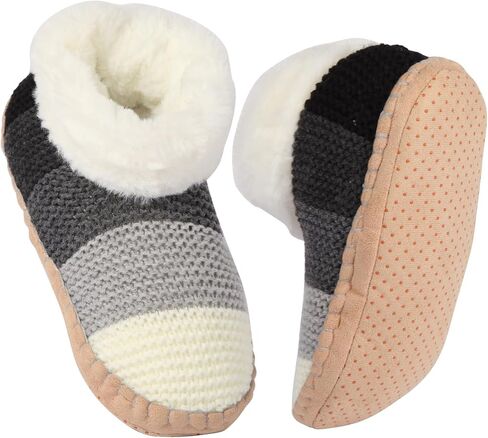 Ankle Knit Slipper Socks For Women With Padded Bottom, Warm Low Cut Fuzzy Slipper Sock With Non Slip Grippers, Thick Fleece Lined House Slipper Sock Size 7 To 11 For Cozy Indoor Bedroom in Saudi Arabia