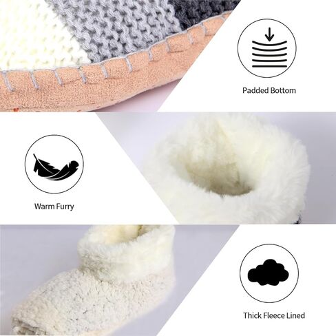 Ankle Knit Slipper Socks For Women With Padded Bottom, Warm Low Cut Fuzzy Slipper Sock With Non Slip Grippers, Thick Fleece Lined House Slipper Sock Size 7 To 11 For Cozy Indoor Bedroom in Saudi Arabia